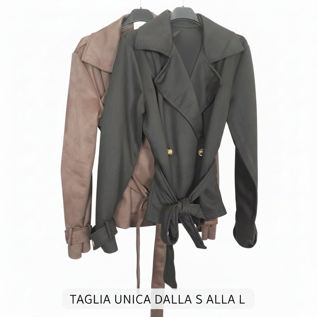 TRENCH CORTO EFFETTO SCAMOSCIATO NERO E MARRONE