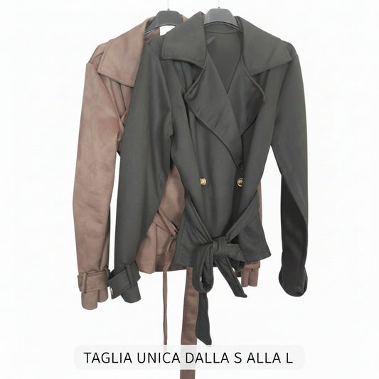 TRENCH CORTO EFFETTO SCAMOSCIATO NERO E MARRONE