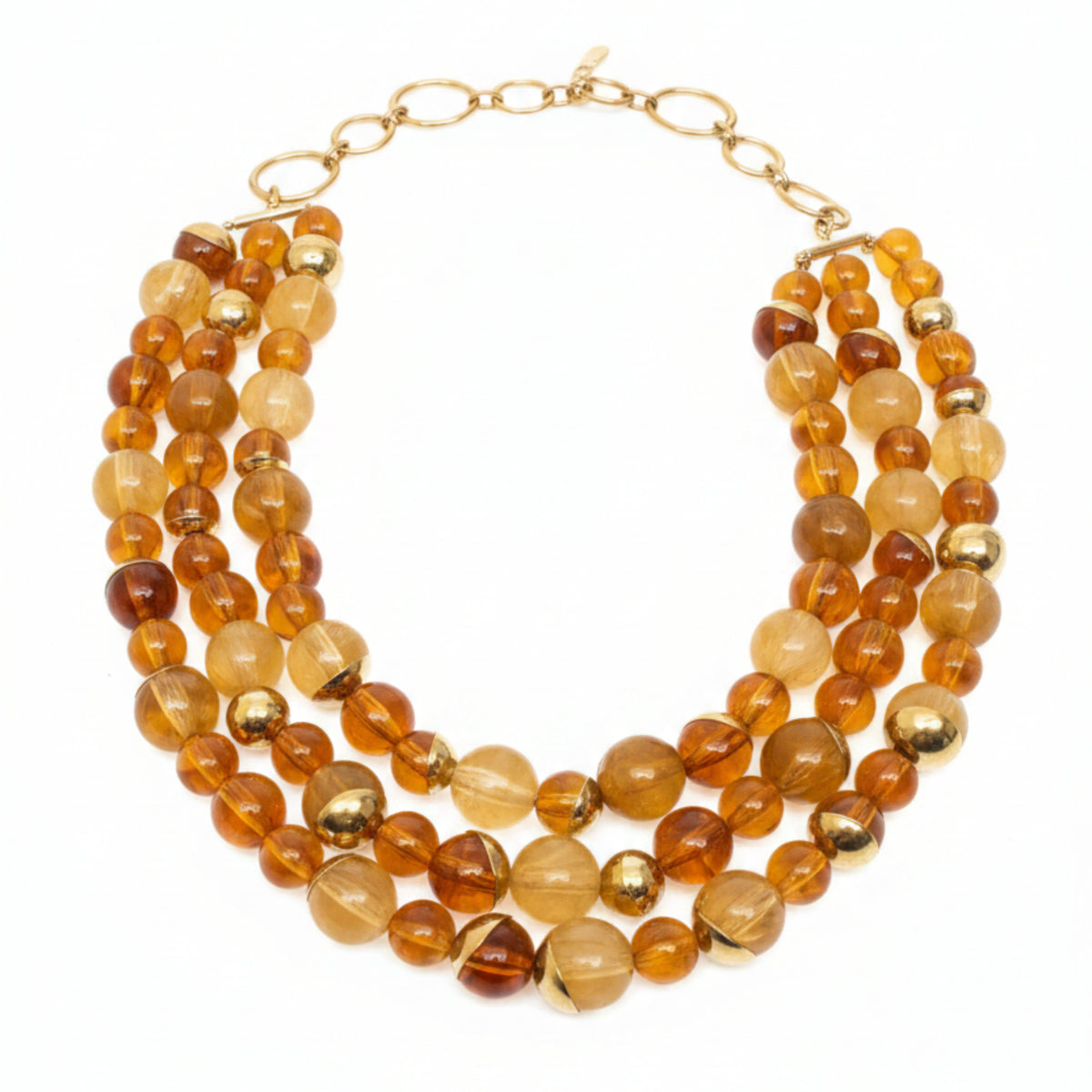 COLLANA CON PIETRE EFFETTO AMBRA A 3 FILI E CHIUSURA A CATENA IN ACCIAIO