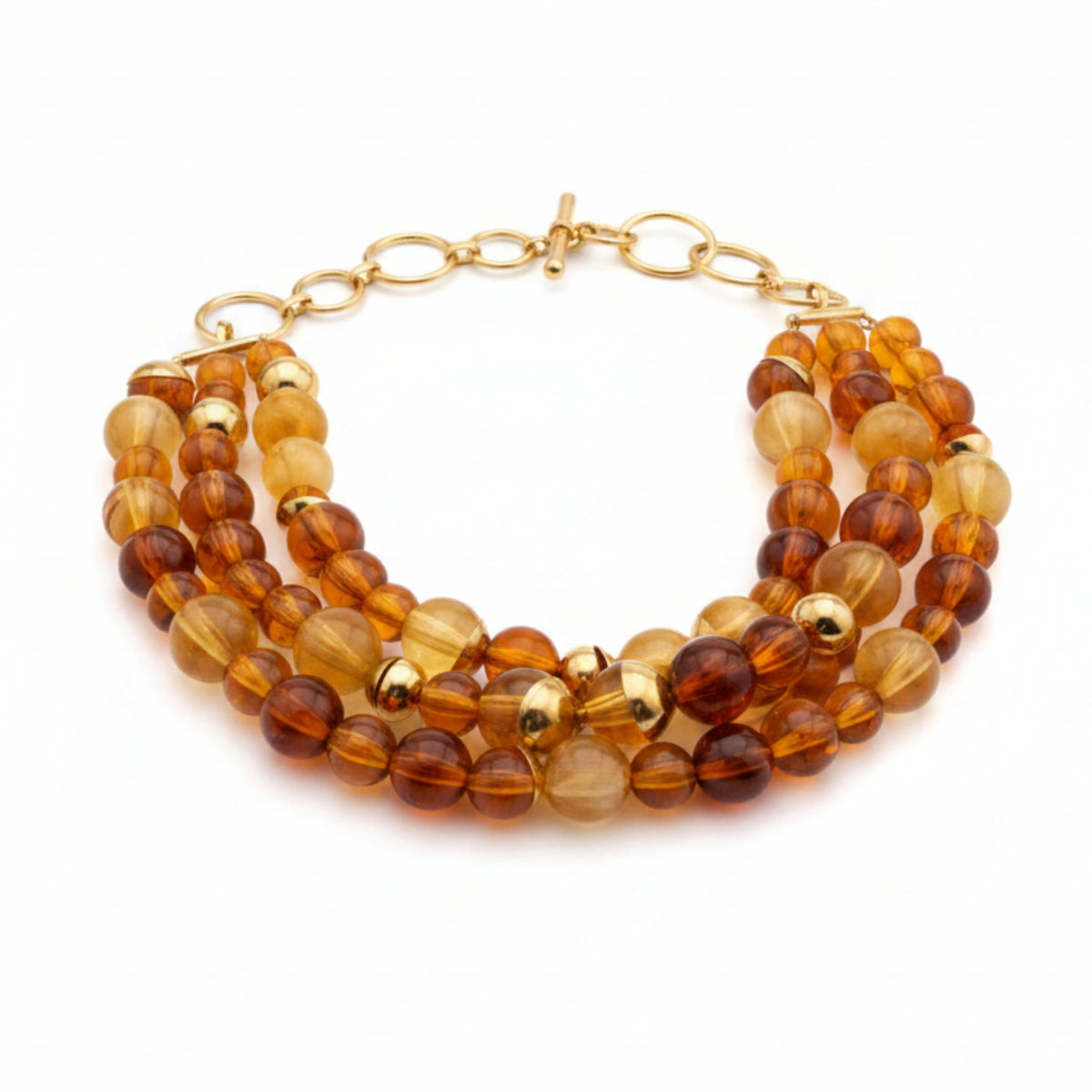 COLLANA CON PIETRE EFFETTO AMBRA A 3 FILI E CHIUSURA A CATENA IN ACCIAIO